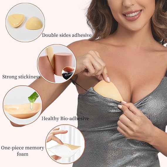 Sticky Bra Inserts for Women - Instant 2 Cup Size Lift Effect, Ultra Boost Push Up Inserts, Double-Sided Adhesive Fashion Bra Inserts, Fuller Bust Look & Outfit Enhancer for Dresses, Bikinis, Tops & Strapless Bras