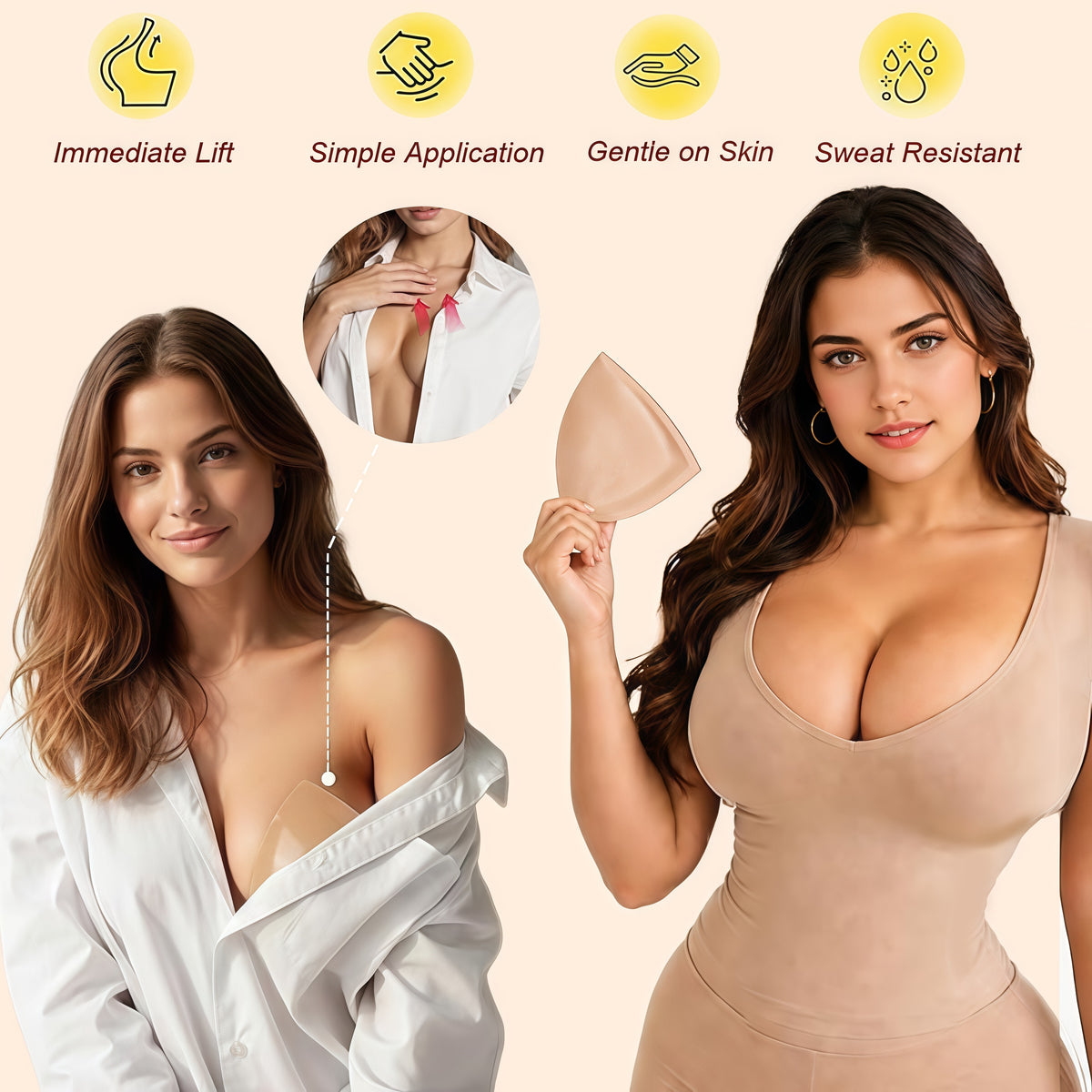 Invisible Push Up Bra Inserts for Large Bust | No Bra Needed Instant Lift Adhesive Pads