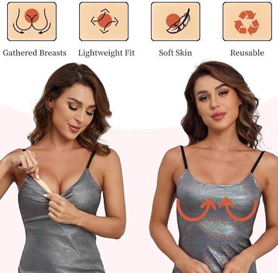 Sticky Bra Inserts for Women - Instant 2 Cup Size Lift Effect, Ultra Boost Push Up Inserts, Double-Sided Adhesive Fashion Bra Inserts, Fuller Bust Look & Outfit Enhancer for Dresses, Bikinis, Tops & Strapless Bras