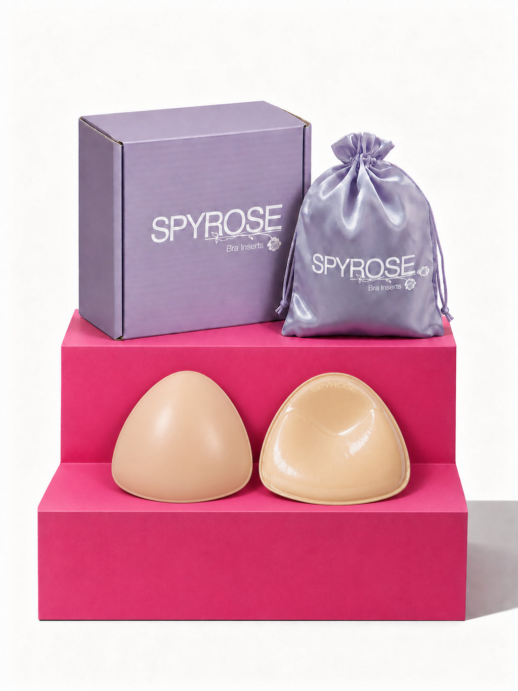 SPYROSE Women's Self-Adhesive Triangle Sticky Push-Up Bra with Inserts - Waterproof, Sweatproof, Reusable Strapless Bra, Instant Lift, Storage Bag for Backless Dresses, Prom Outfits, Natural Look, Sticky Bra,Double Sided Sticky Bra Inserts
