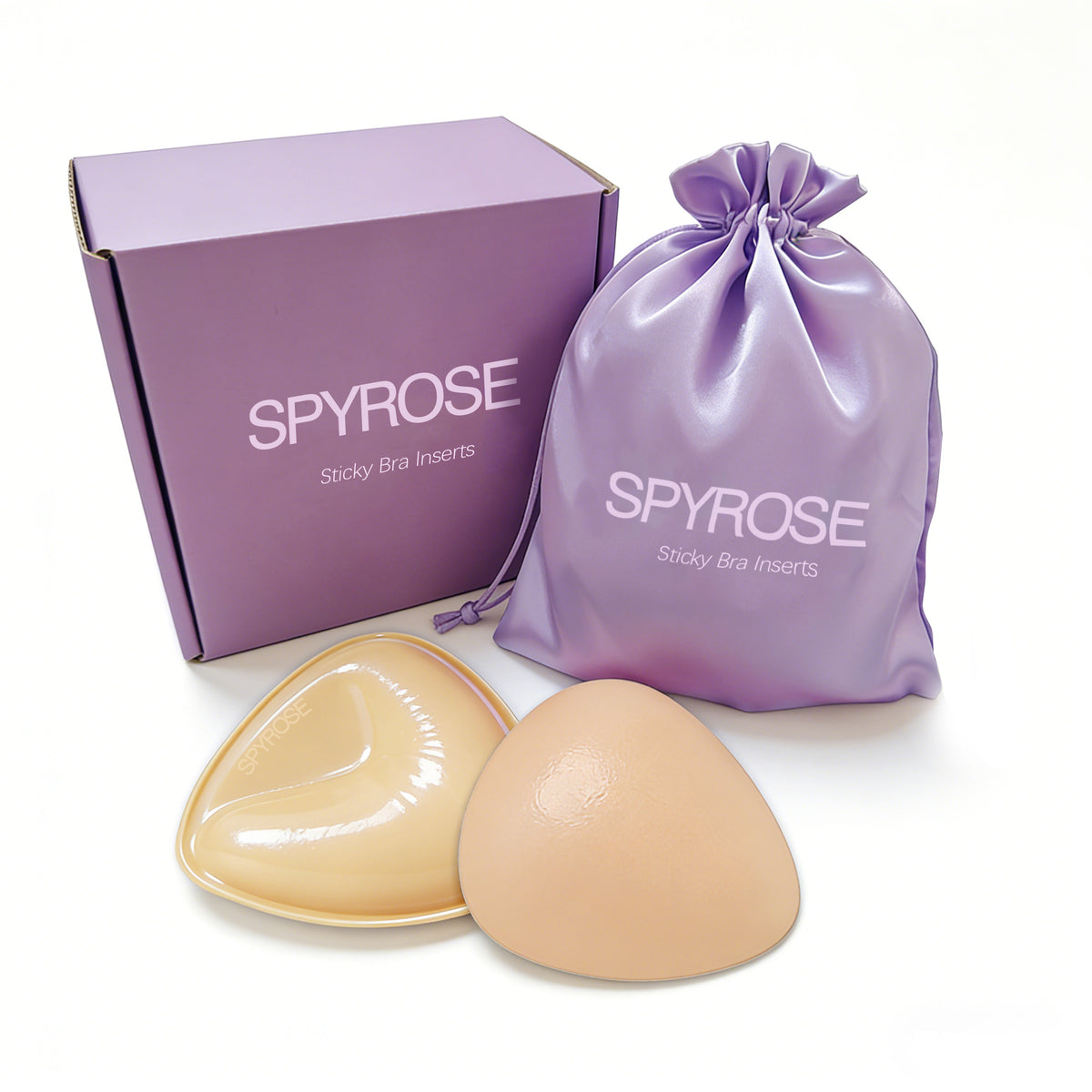 SPYROSE Women's Self-Adhesive Triangle Sticky Push-Up Bra with Inserts - Waterproof, Sweatproof, Reusable Strapless Bra, Instant Lift, Storage Bag for Backless Dresses, Prom Outfits, Natural Look, Sticky Bra,Double Sided Sticky Bra Inserts