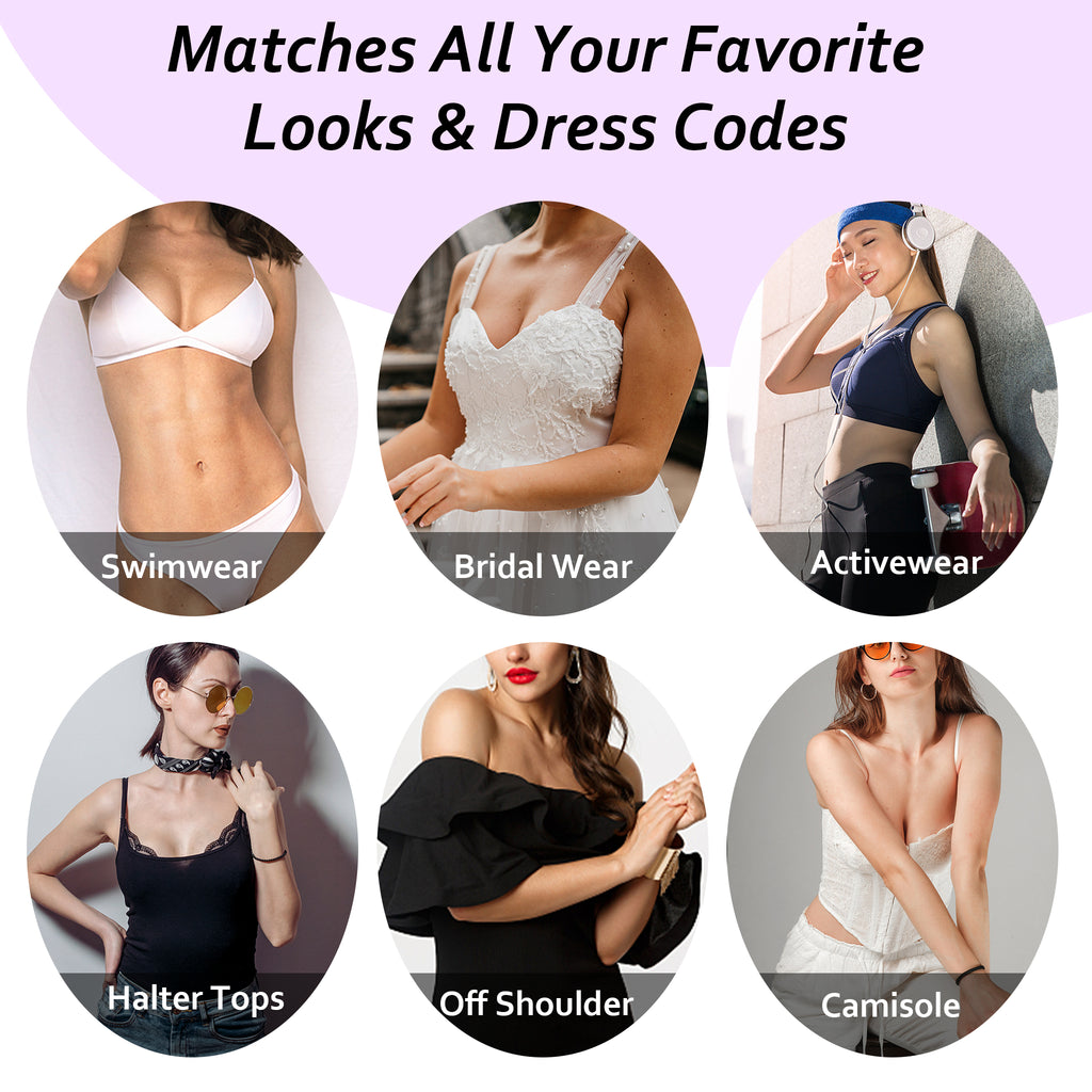 SPYROSE Women's Self-Adhesive Triangle Sticky Push-Up Bra with Inserts - Waterproof, Sweatproof, Reusable Strapless Bra, Instant Lift, Storage Bag for Backless Dresses, Prom Outfits, Natural Look, Sticky Bra,Double Sided Sticky Bra Inserts