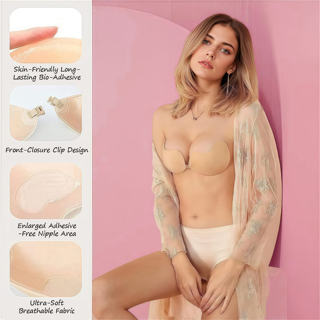 Women's Silicone Nipple Covers - Smooth, Comfortable Adhesive Bra Inserts, Seamless Reusable Strapless Sticky Bra, Breathable Lightweight Elegant Casual Accessory for Backless Dresses, Low Cut Tops, Everyday Wear