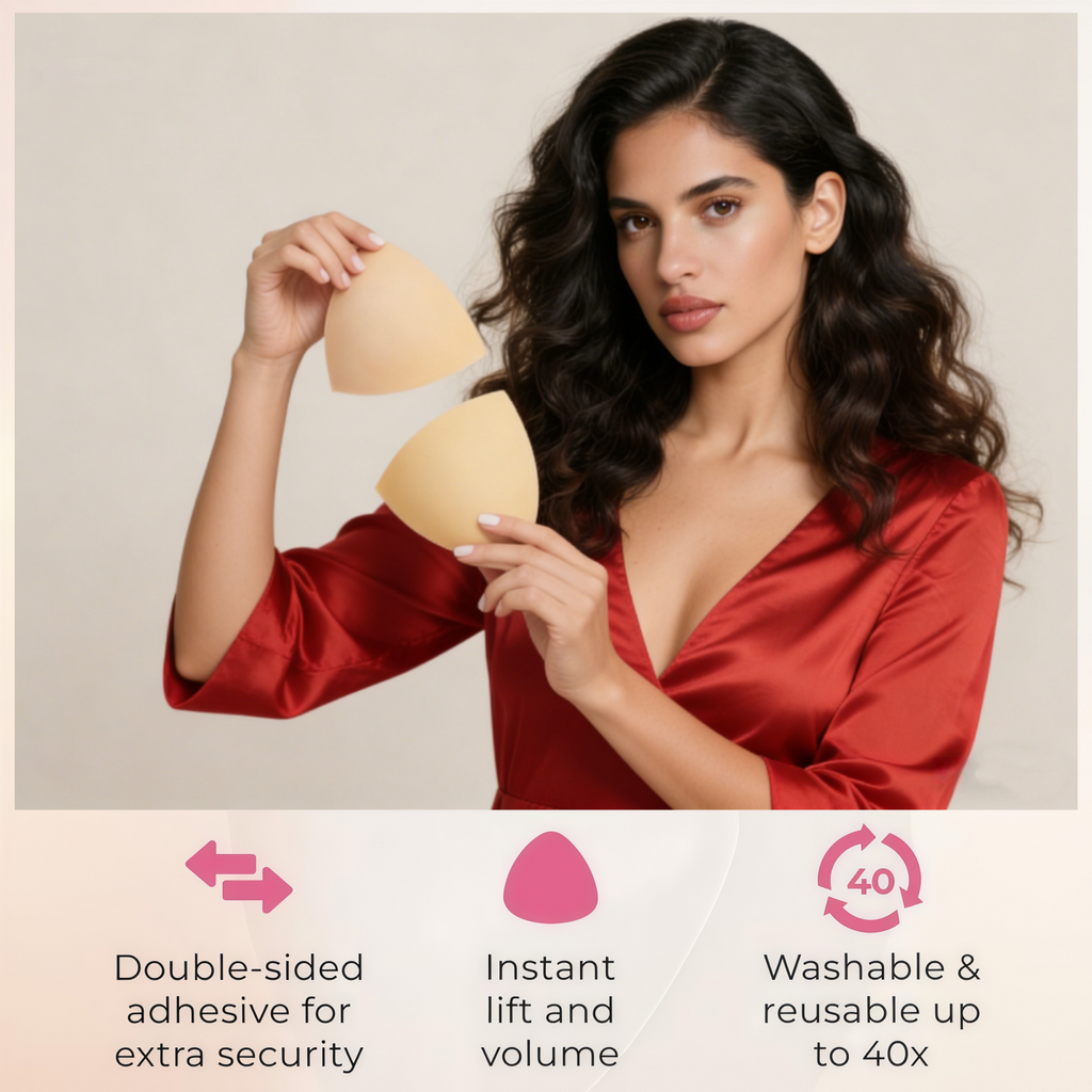 Sticky Bra Inserts for Women - Instant 2 Cup Size Lift Effect, Ultra Boost Push Up Inserts, Double-Sided Adhesive Fashion Bra Inserts, Fuller Bust Look & Outfit Enhancer for Dresses, Bikinis, Tops & Strapless Bras